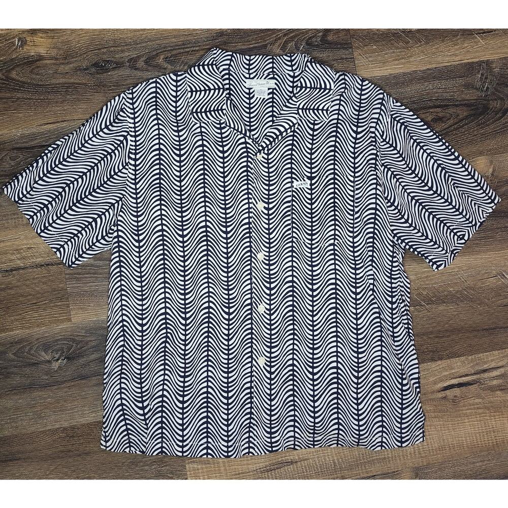 Vintage 90s Guess Jeans USA Men’s Button Up Shirt XL Black White Wavy Stripe Mad